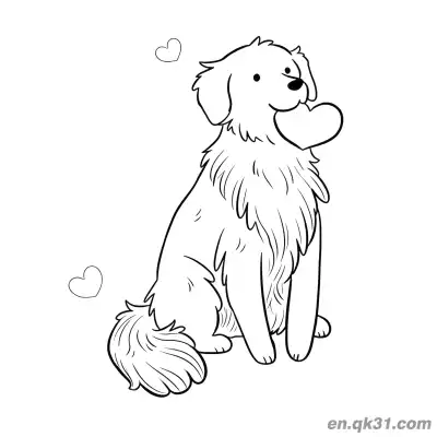 Free printable Golden Retriever with Heart Coloring Page coloring page