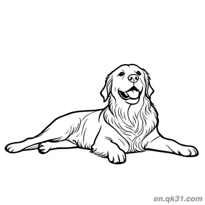 Free printable Lying Smiling Golden Retriever Smooth Line Art Coloring Page coloring page