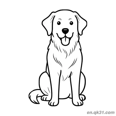 Free printable Sitting Golden Retriever with Tongue Out Cute Cartoon Style Coloring Page coloring page