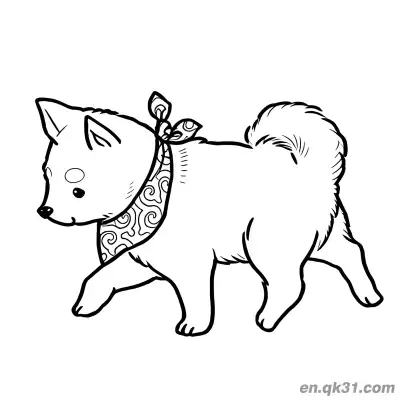Free printable Shiba Inu Walking with Patterned Scarf Coloring Page Stylish coloring page