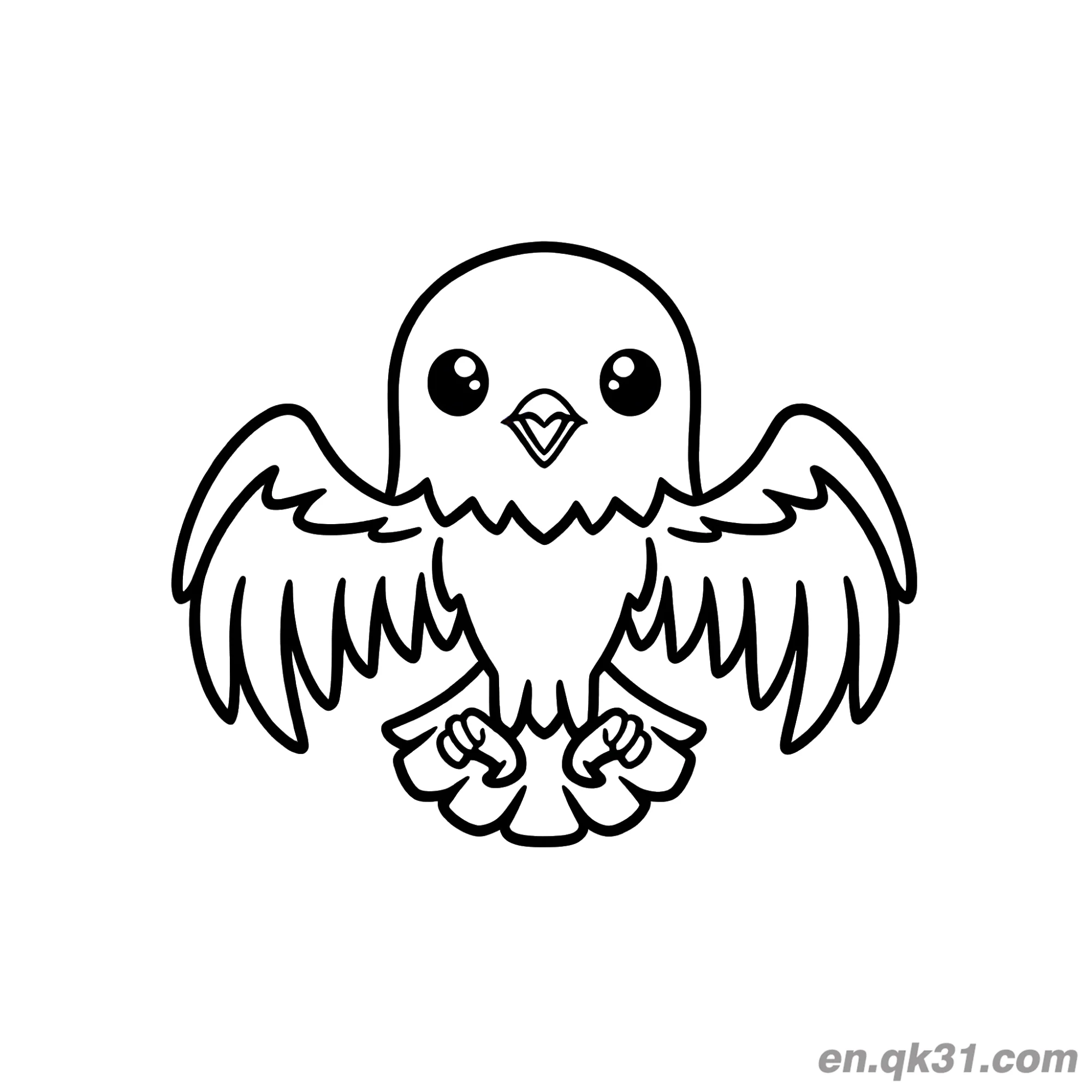 Cute Kawaii Baby Eagle with Open Wings Coloring Page – Free Printable Coloring Page for Kids and Adults
