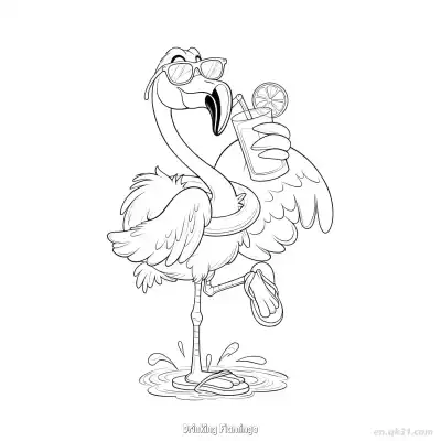 Free printable Drinking Flamingo  Coloring Page - Free PDF Printable Flamingo Coloring Sheets coloring page