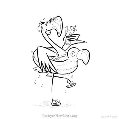 Free printable Flamingo with Duck Swim Ring  Coloring Page - Free PDF Printable Flamingo Coloring Sheets coloring page