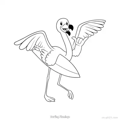 Free printable Surfing Flamingo  Coloring Page - Free PDF Printable Flamingo Coloring Sheets coloring page