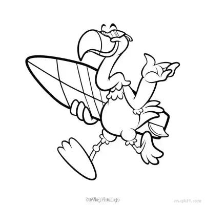 Free printable Surfing Flamingo 2 Coloring Page - Free PDF Printable Flamingo Coloring Sheets coloring page