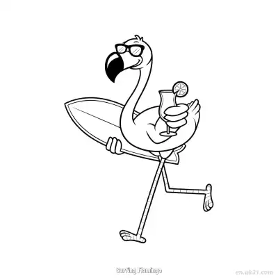 Free printable Surfing Flamingo 3 Coloring Page - Free PDF Printable Flamingo Coloring Sheets coloring page