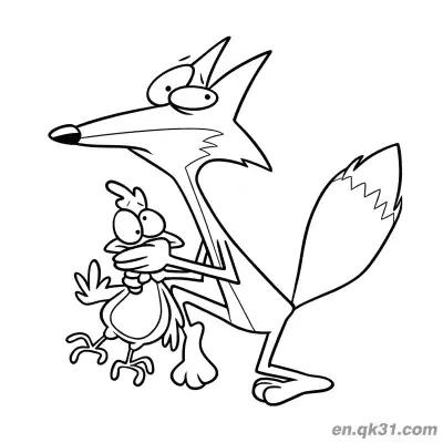 Free printable Cartoon Fox Stealing Chicken Coloring Page coloring page