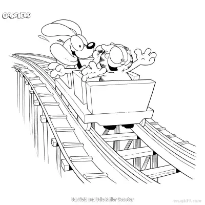 Free printable Garfield and Odie Dog Roller Coaster  Coloring Page - Free PDF Printable Garfield Cat Coloring Sheets coloring page