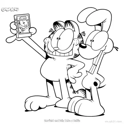 Free printable Garfield and Odie Dog Take a Selfie  Coloring Page - Free PDF Printable Garfield Cat Coloring Sheets coloring page