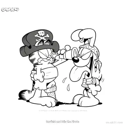 Free printable Garfield and Odie Dog the Pirate  Coloring Page - Free PDF Printable Garfield Cat Coloring Sheets coloring page
