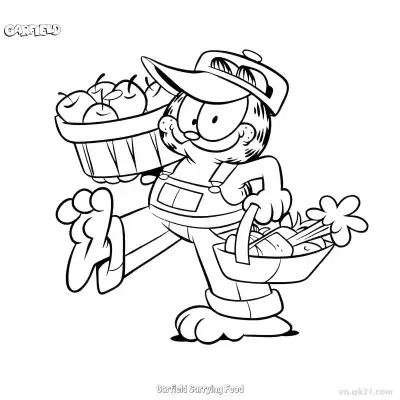 Free printable Garfield Carrying Food  Coloring Page - Free PDF Printable Garfield Cat Coloring Sheets coloring page