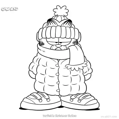 Free printable Garfield in Christmas Clothes  Coloring Page - Free PDF Printable Garfield Cat Coloring Sheets coloring page
