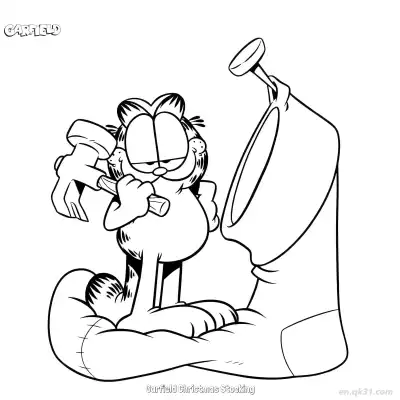 Free printable Garfield Christmas Stocking 2 Coloring Page - Free PDF Printable Garfield Cat Coloring Sheets coloring page