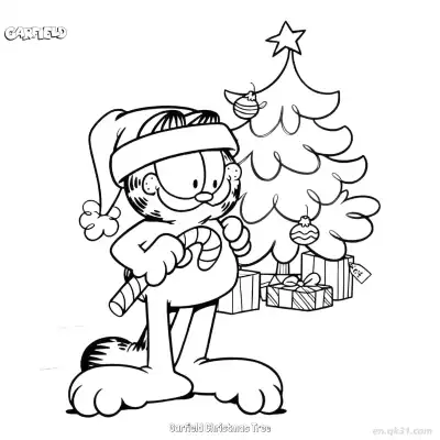 Free printable Garfield Christmas Tree  Coloring Page - Free PDF Printable Garfield Cat Coloring Sheets coloring page