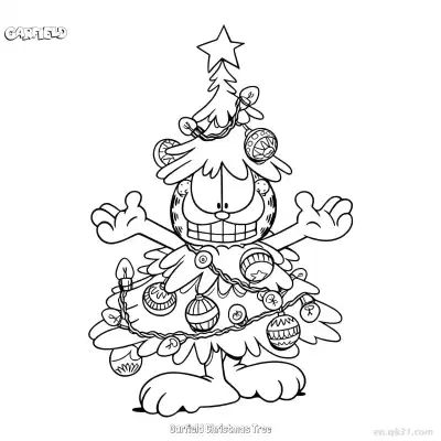 Free printable Garfield Christmas Tree 2 Coloring Page - Free PDF Printable Garfield Cat Coloring Sheets coloring page