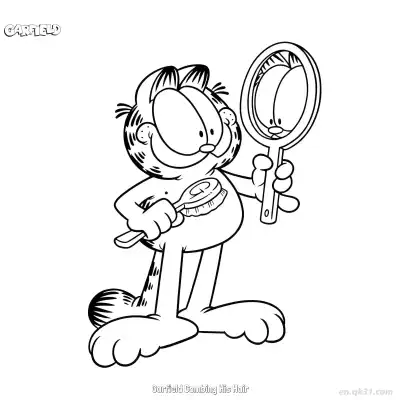 Free printable Garfield Combing His Hair  Coloring Page - Free PDF Printable Garfield Cat Coloring Sheets coloring page