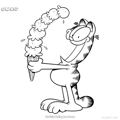 Free printable Garfield Eating Ice Cream  Coloring Page - Free PDF Printable Garfield Cat Coloring Sheets coloring page