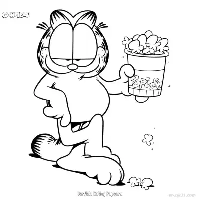 Free printable Garfield Eating Popcorn  Coloring Page - Free PDF Printable Garfield Cat Coloring Sheets coloring page
