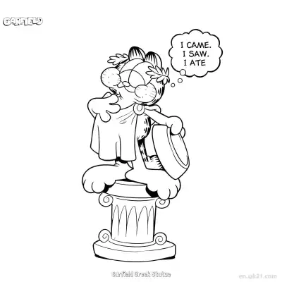 Free printable Garfield Greek Statue  Coloring Page - Free PDF Printable Garfield Cat Coloring Sheets coloring page