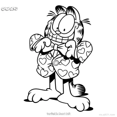 Free printable Garfield in Heart Suit  Coloring Page - Free PDF Printable Garfield Cat Coloring Sheets coloring page