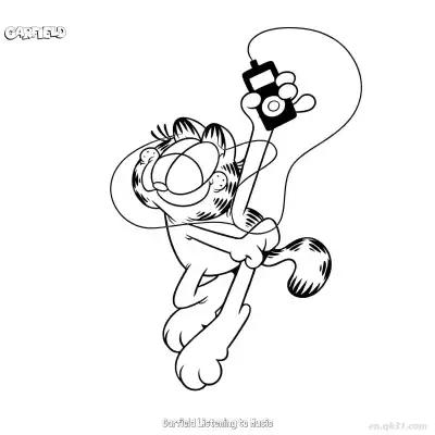 Free printable Garfield Listening to Music  Coloring Page - Free PDF Printable Garfield Cat Coloring Sheets coloring page