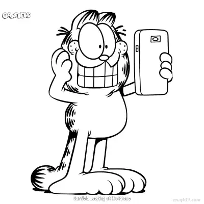 Free printable Garfield Looking at His Phone  Coloring Page - Free PDF Printable Garfield Cat Coloring Sheets coloring page