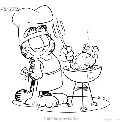 Free printable Garfield Makes Roast Chicken  Coloring Page - Free PDF Printable Garfield Cat Coloring Sheets coloring page