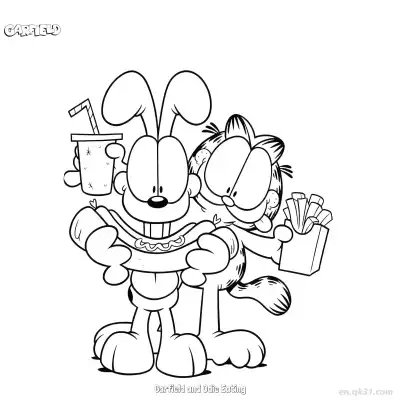 Free printable Garfield and Odie Dog Eating  Coloring Page - Free PDF Printable Garfield Cat Coloring Sheets coloring page