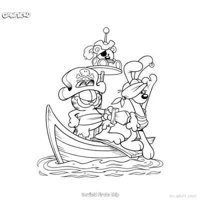 Free printable Garfield Pirate Ship  Coloring Page - Free PDF Printable Garfield Cat Coloring Sheets coloring page