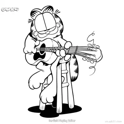 Free printable Garfield Playing Guitar  Coloring Page - Free PDF Printable Garfield Cat Coloring Sheets coloring page