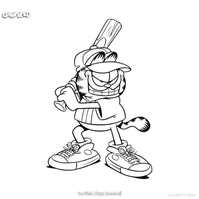 Free printable Garfield Plays Baseball  Coloring Page - Free PDF Printable Garfield Cat Coloring Sheets coloring page