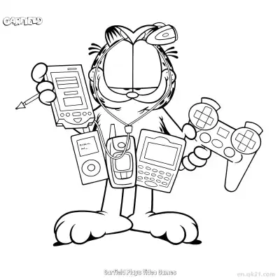 Free printable Garfield Plays Video Games  Coloring Page - Free PDF Printable Garfield Cat Coloring Sheets coloring page