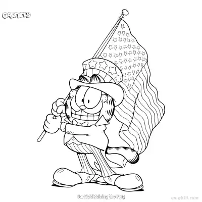 Free printable Garfield Raising the Flag  Coloring Page - Free PDF Printable Garfield Cat Coloring Sheets coloring page