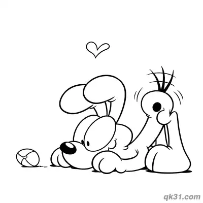 Free printable Odie with Heart and Ball Coloring Page | Easy Color Palette for Kids coloring page
