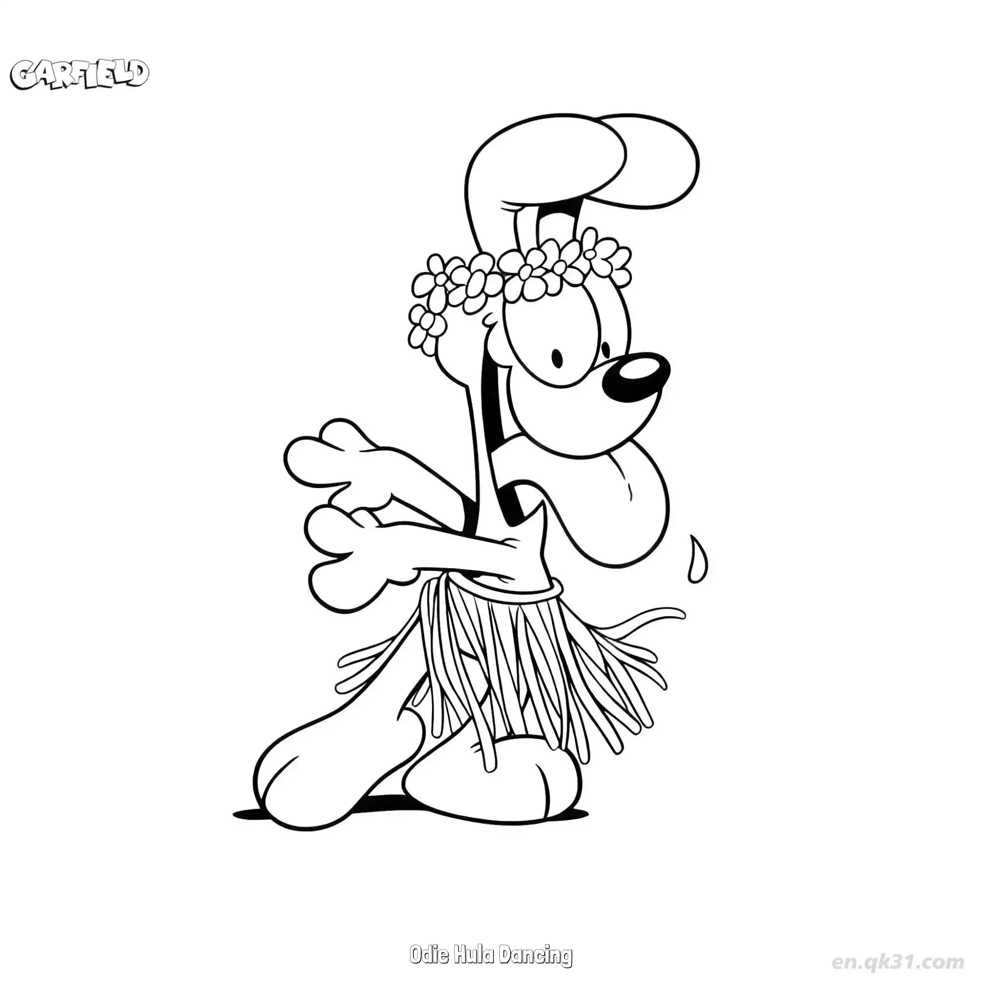 Odie Hula Dancing  Coloring Page - Free Printable Garfield Cat PDF Coloring Sheets – Free Printable Coloring Page for Kids and Adults