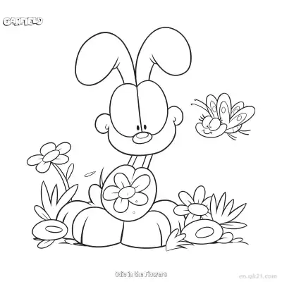 Free printable Odie Dog in the Flowers  Coloring Page - Free PDF Printable Garfield Cat Coloring Sheets coloring page