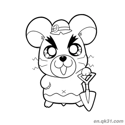 Free printable Angry Hamster with Hard Hat and Shovel Coloring Page coloring page
