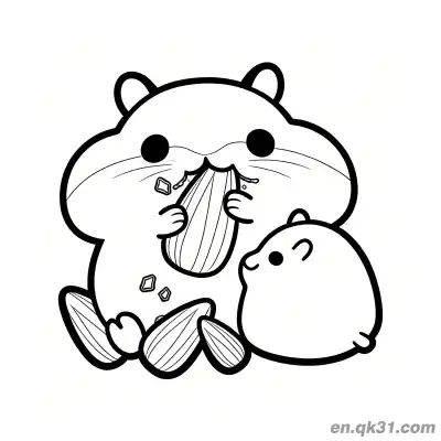 Free printable Big Hamster Eating Sunflower Seed with Baby Hamster Coloring Page coloring page