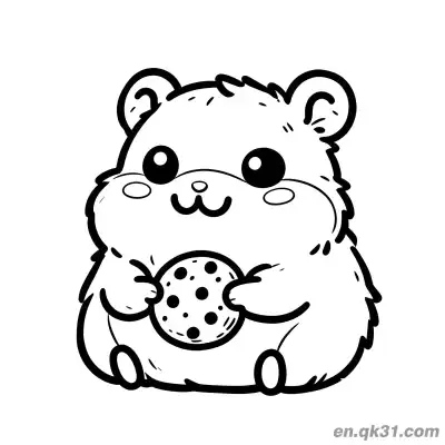 Free printable Chubby Fluffy Hamster Holding Cookie Coloring Page coloring page