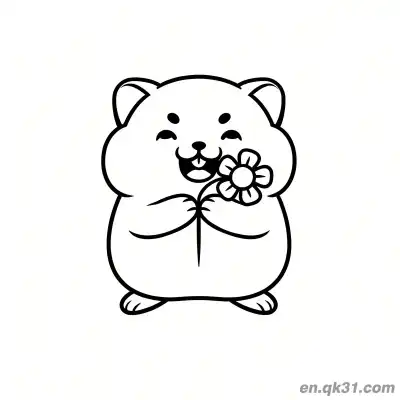 Free printable Chubby Hamster Holding Flower and Smiling Coloring Page coloring page