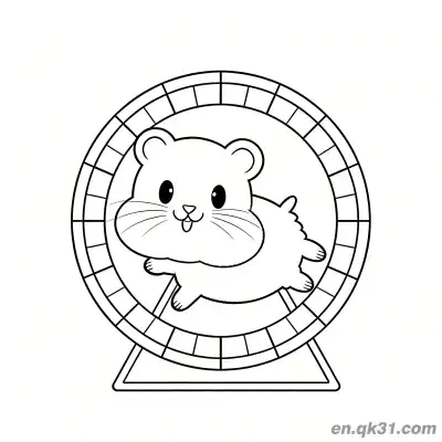 Free printable Hamster Running Energetically in Exercise Wheel Coloring Page coloring page