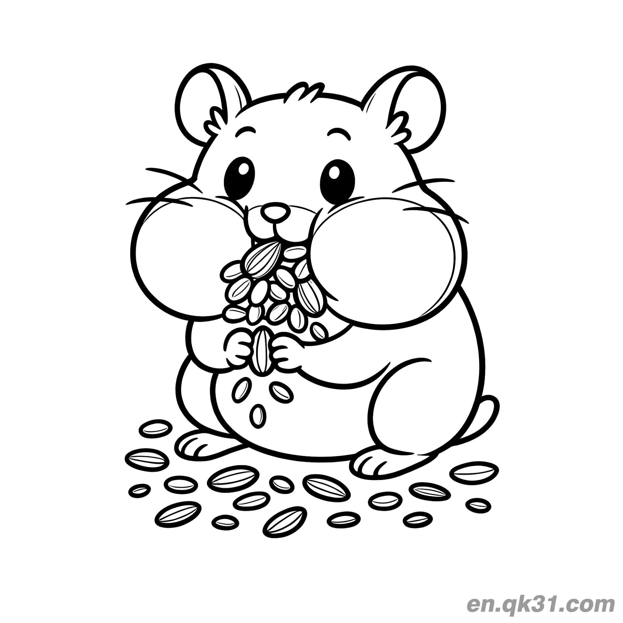 Hamster Stuffing Cheeks with Sunflower Seeds Coloring Page – Free Printable Coloring Page for Kids and Adults