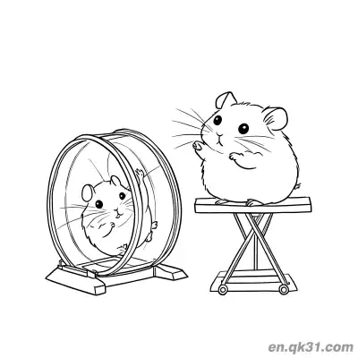 Free printable Hamsters Interacting with Exercise Wheel and Lift Table Coloring Page coloring page