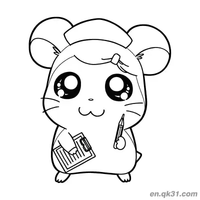 Free printable Hamtaro Hamster Nurse with Clipboard and Pen Coloring Page coloring page