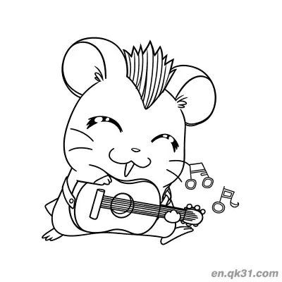 Free printable Hamtaro Hamster Playing Guitar Coloring Page coloring page