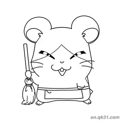 Free printable Hamtaro Hamster with Broom and Apron Coloring Page coloring page