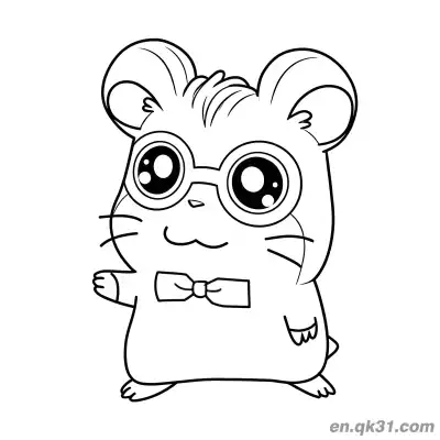 Free printable Hamtaro Hamster with Glasses and Bow Tie Coloring Page coloring page