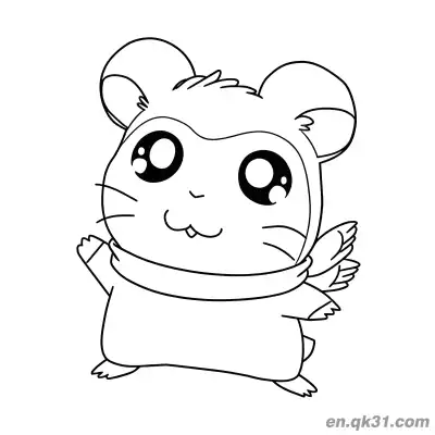 Free printable Hamtaro Hamster with Scarf and Tiny Wings Waving Coloring Page coloring page