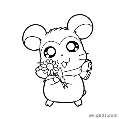 Free printable Hamtaro Hamster with Scarf Holding Flowers Coloring Page coloring page
