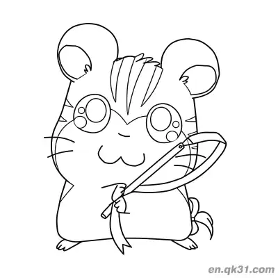 Free printable Hamtaro Style Hamster Holding Ribbon Coloring Page coloring page
